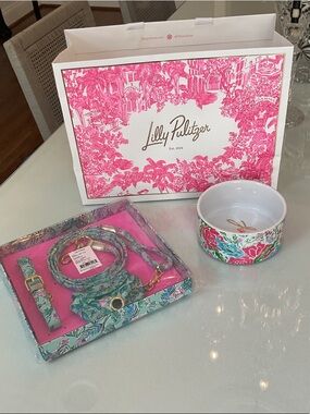 Lilly Pulitzer Floral Pet Bowl & Matching Leash dog collar Set dog bowl